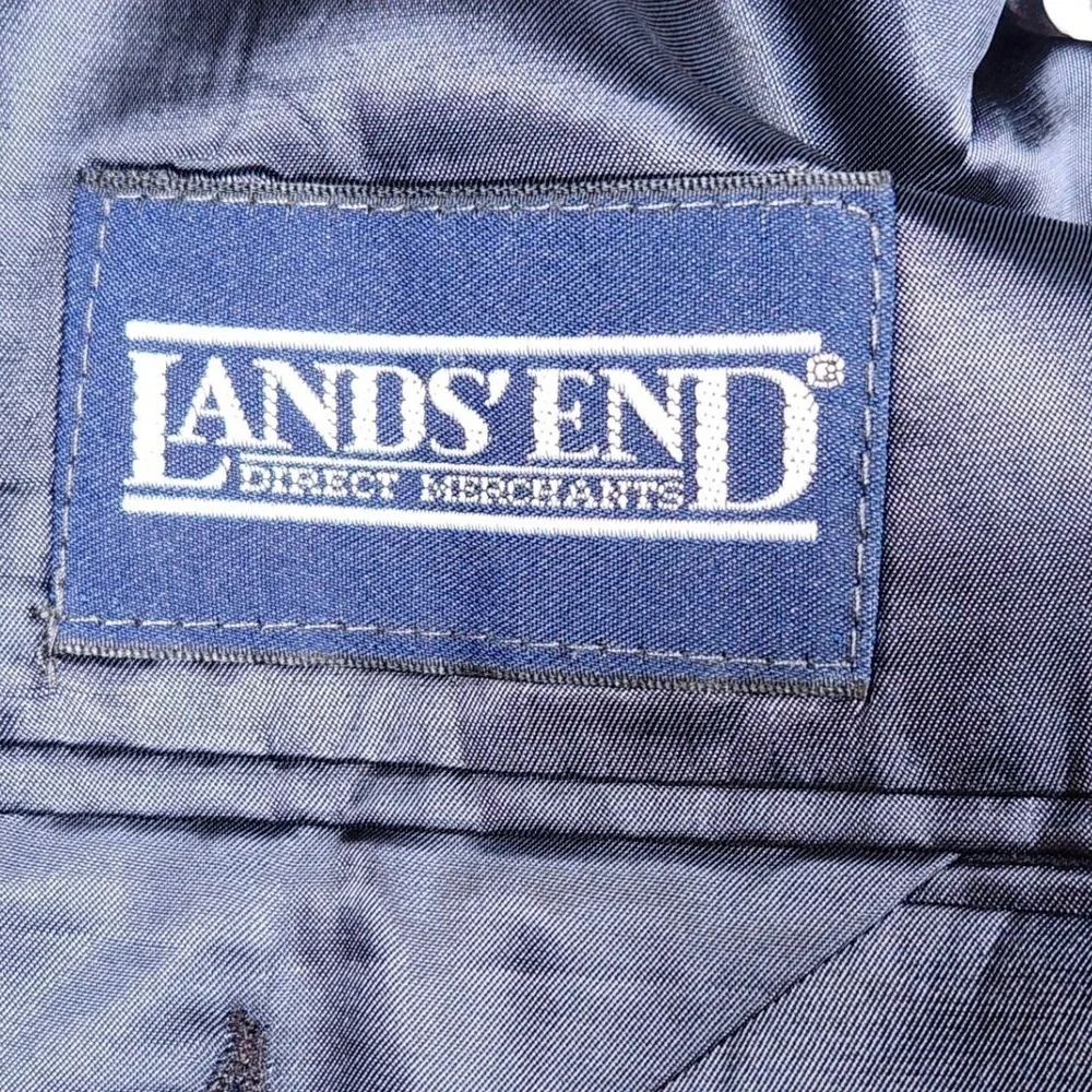 Vintage 90s Lands End 40L Navy Wool Double Breasted Blazer‎ Gold Crest Buttons